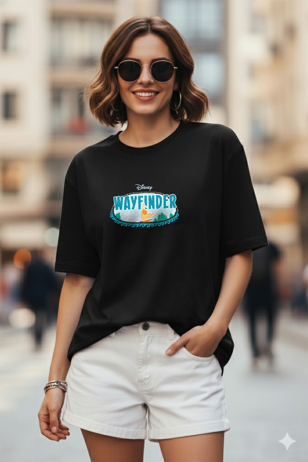 Moana Black Oversized Fit Graphic T-Shirt