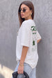 Fun Pizza White Oversized Printed T-Shirt