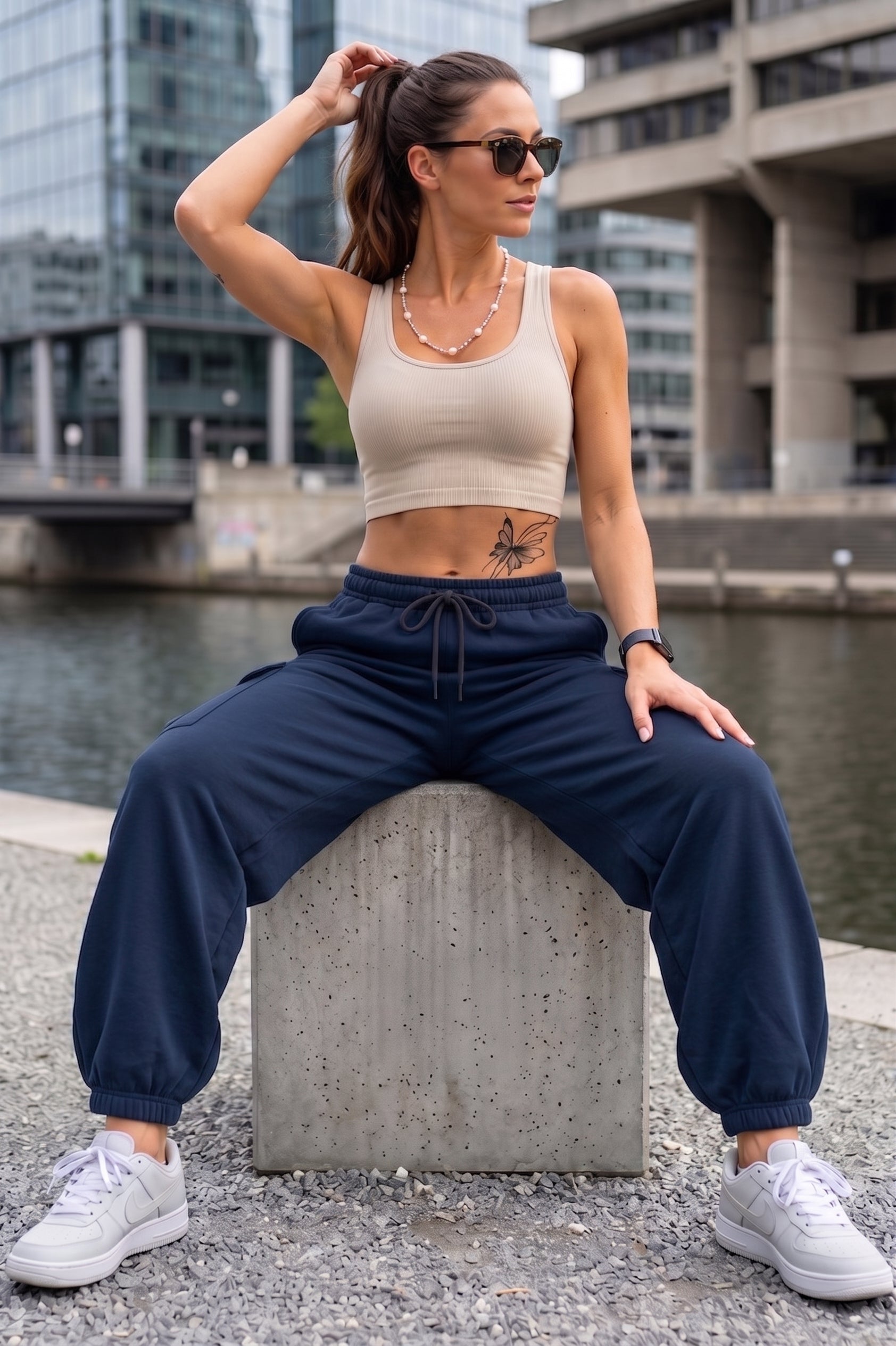 Navy Blue Plain Baggy Fit Cargo Jogger