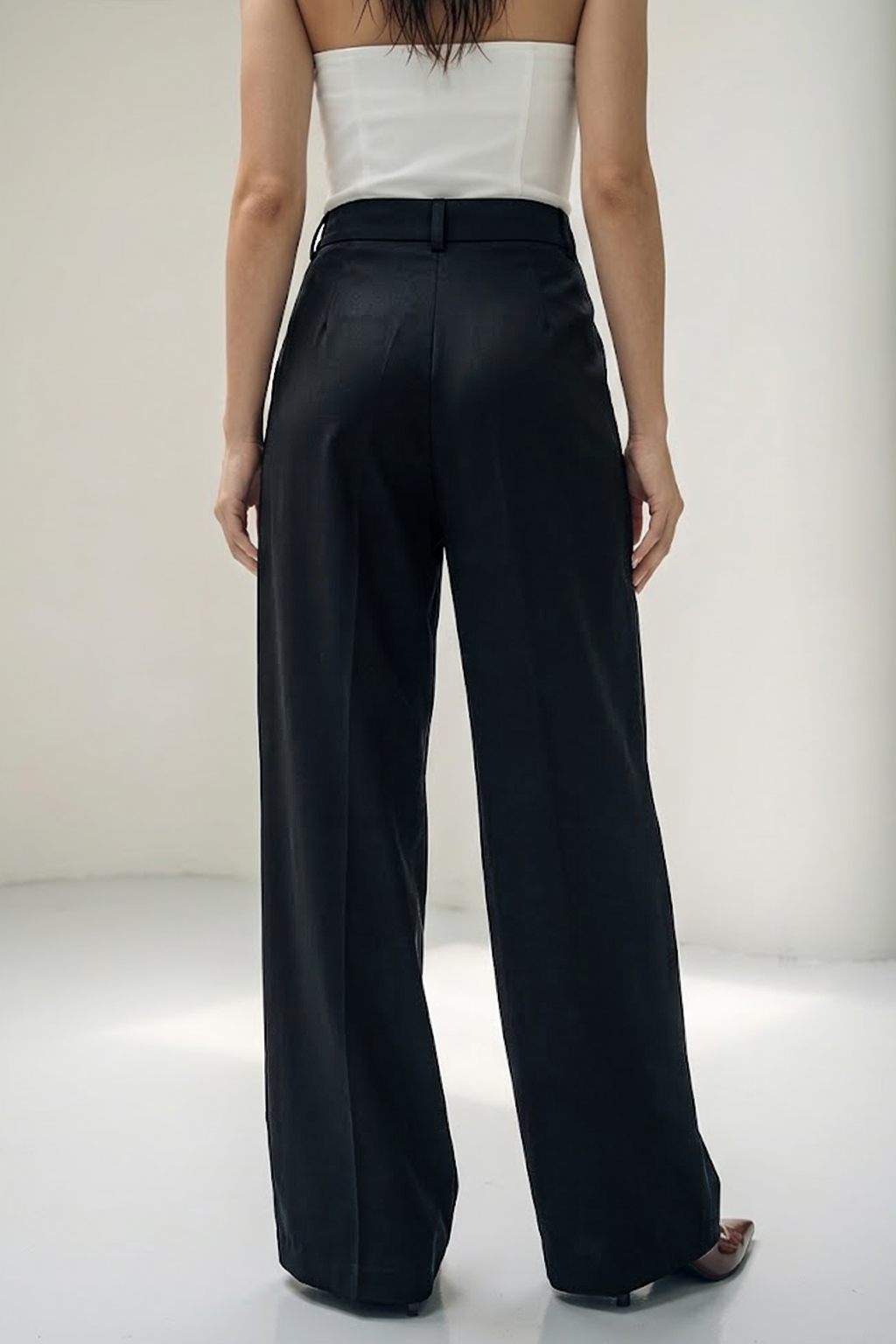 Black High Rise Pleated Wide-Leg  Korean Pants
