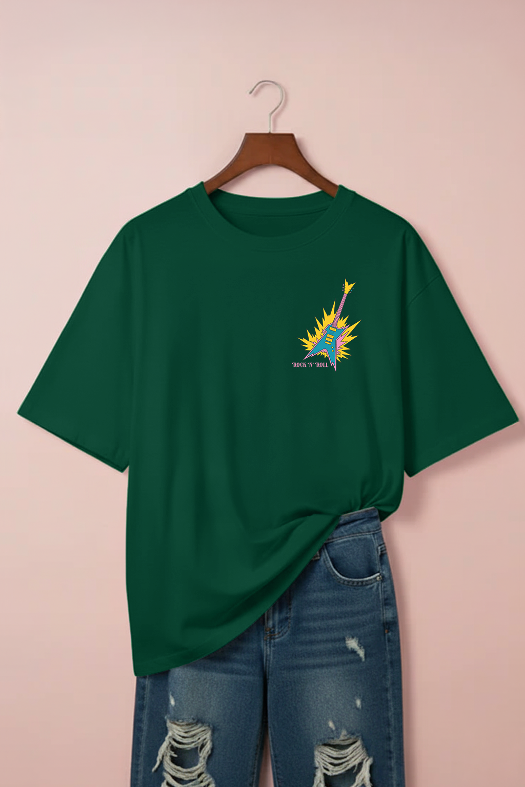 Rock And Roll Green Printed Plus Size T-shirt