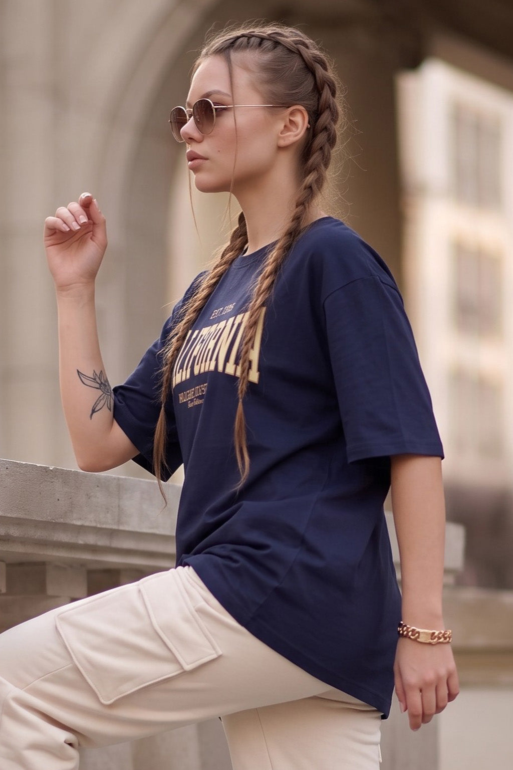 California Navy Oversized Typographic T-Shirt