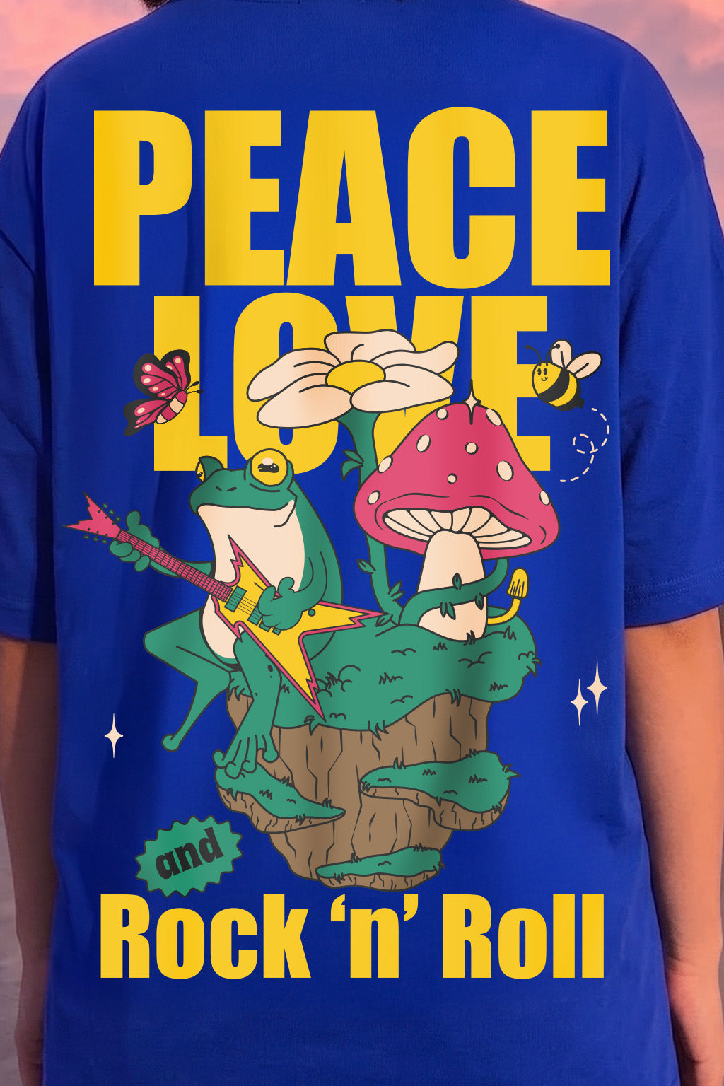 Rock And Roll Royal Blue Oversized Fit Graphic T-Shirt