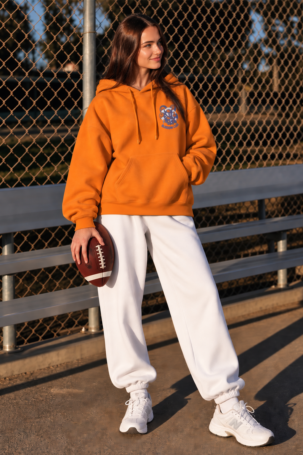 Mushroom Club Graphic Printed Orange Oversized Hoodie