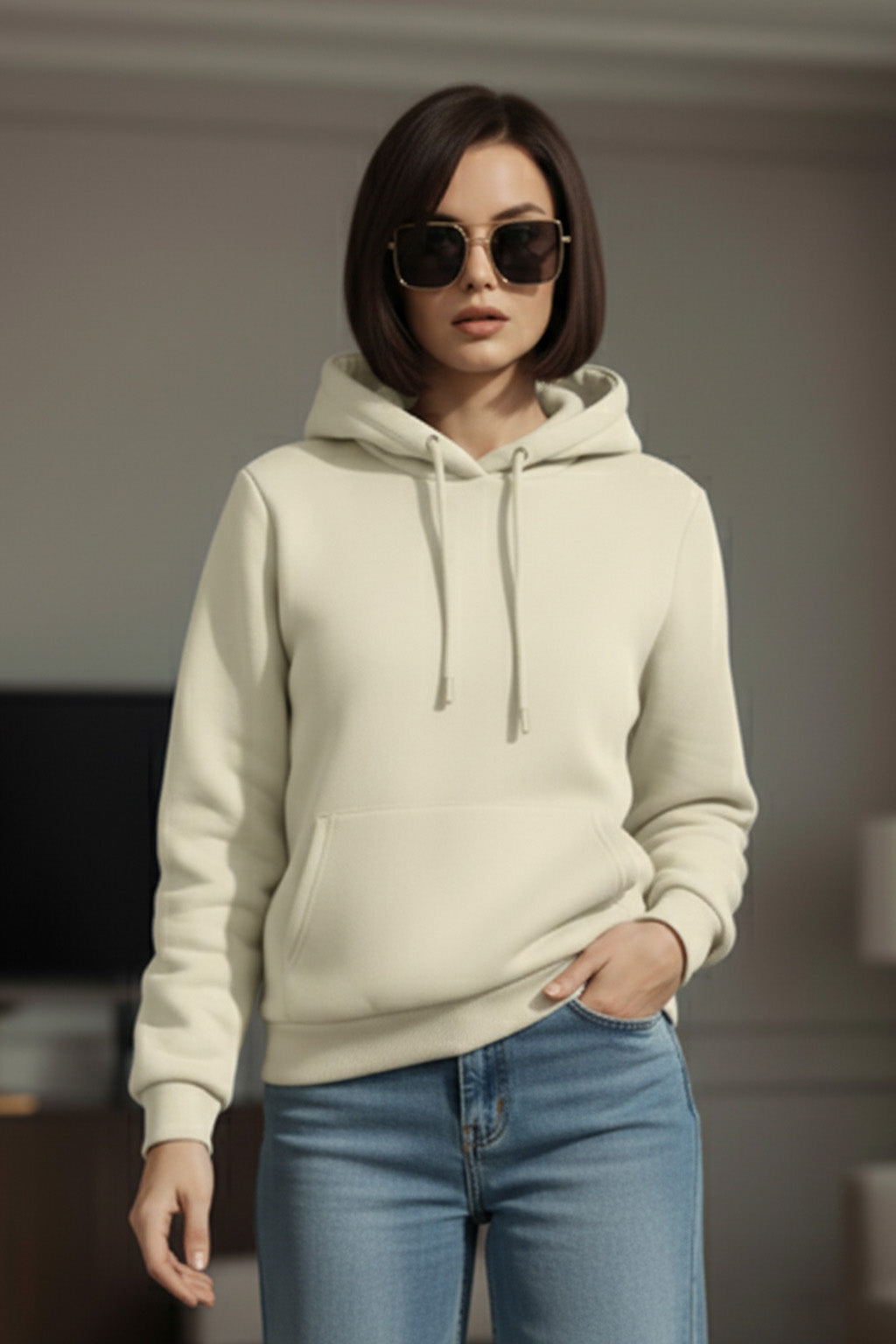 Marshmallow Plain Spun Regular Fit Hoodie