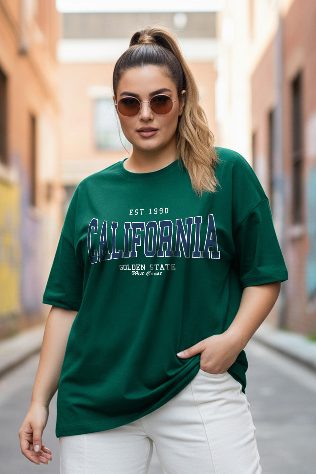 California Green Plus Size Printed T-shirt