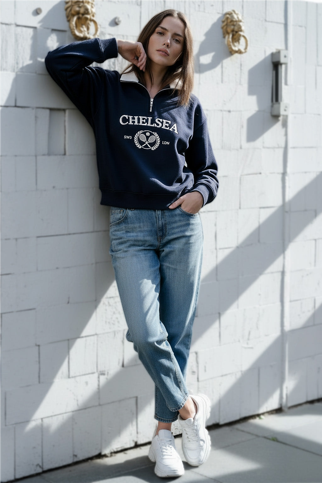 Premium Navy Contras Collar  Sweatshirt
