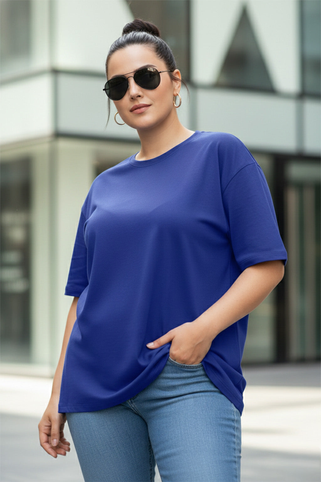 Royal Blue Plain Plus Size T-shirt