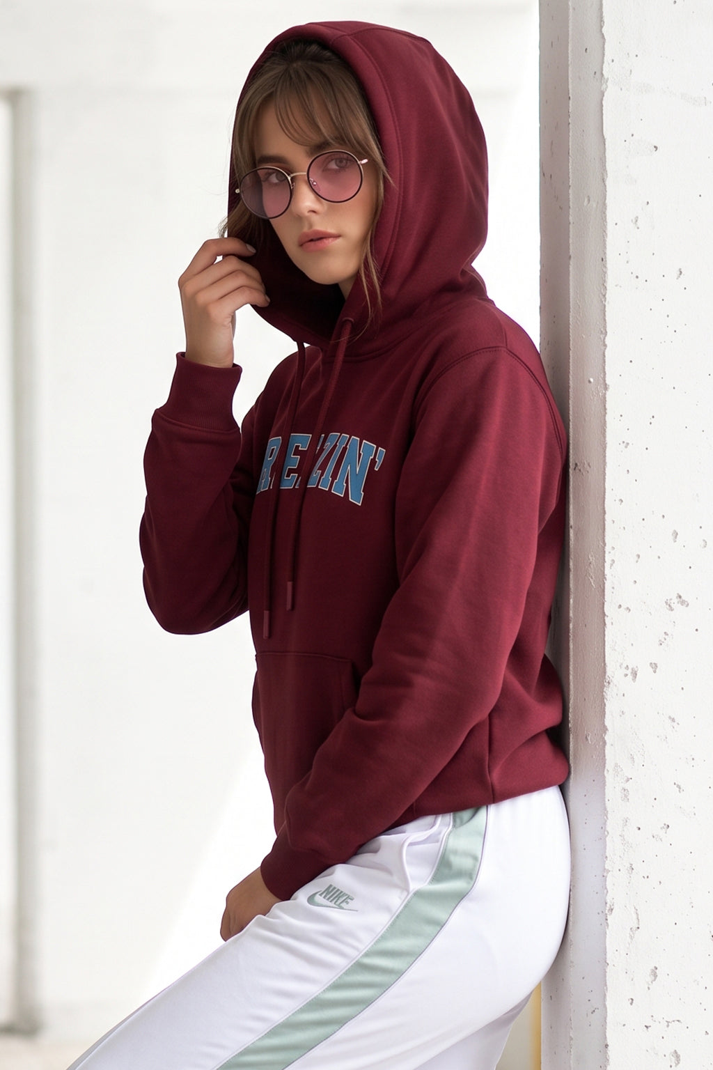 Freezin Maroon Regular Fit Printed Hoodie