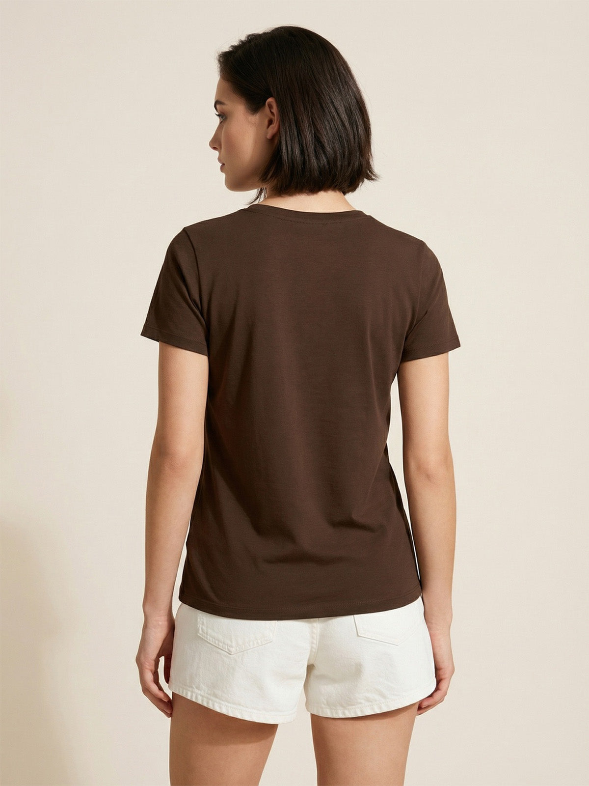 Brown Plain V-Neck Regular Fit T-Shirt