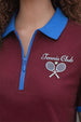 Tennis Club Maroon Regular Fit Premium Pique Lycra Zipper Polo T-Shirt