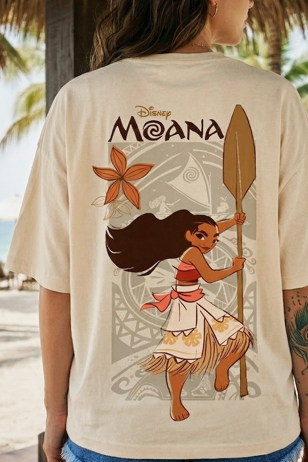Moana Swan White Oversized Fit Graphic T-Shirt