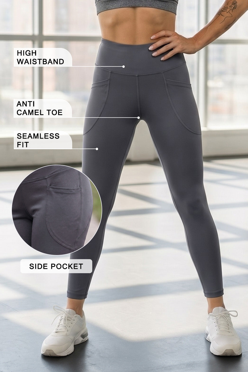 Light Grey Plain 2 Pocket Skin Fit Legging
