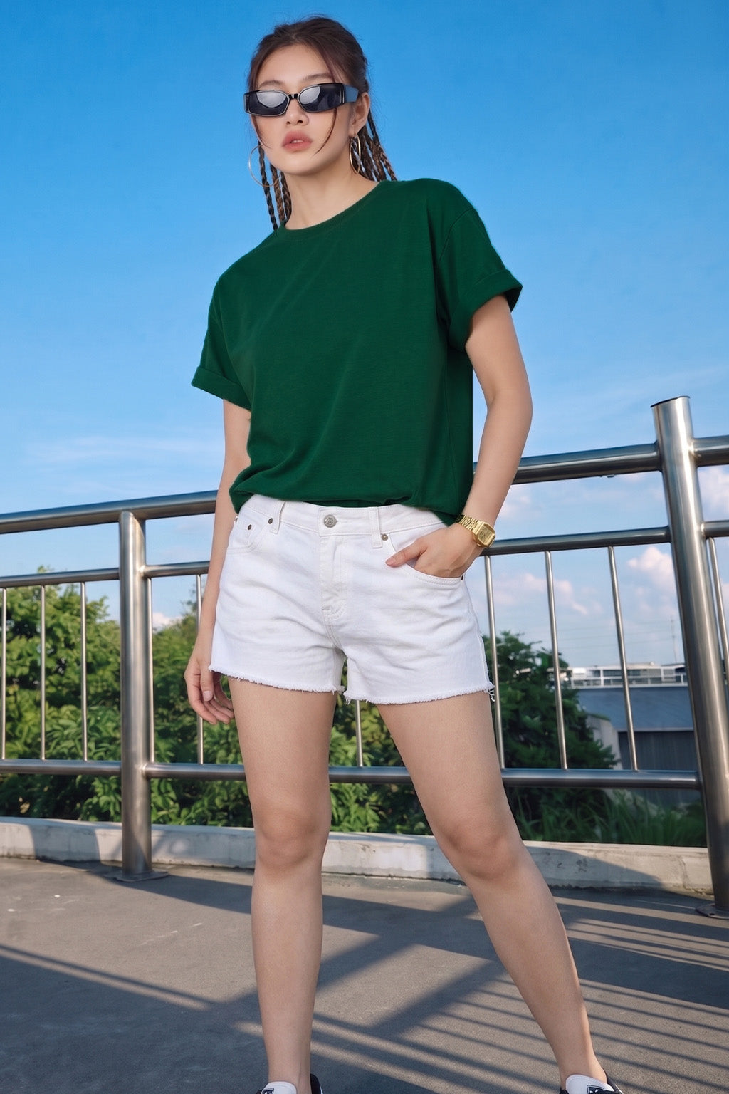 Green Plain Boyfriend Fit T-Shirt