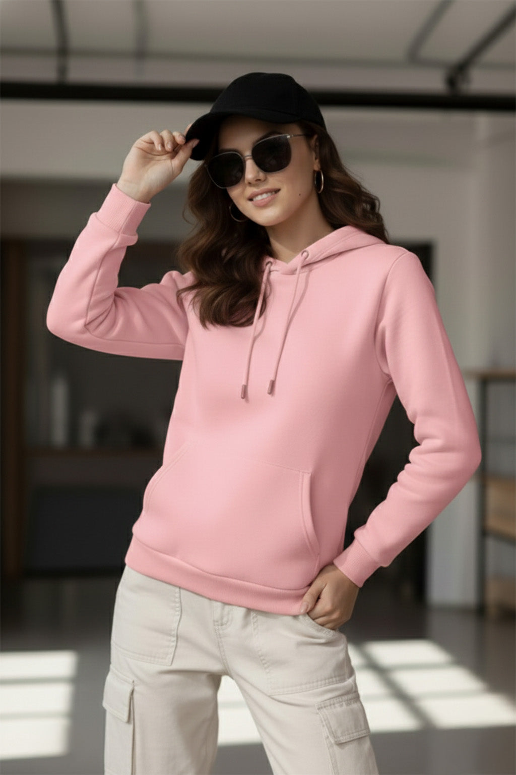 Pink Plain Spun Regular Fit Hoodie