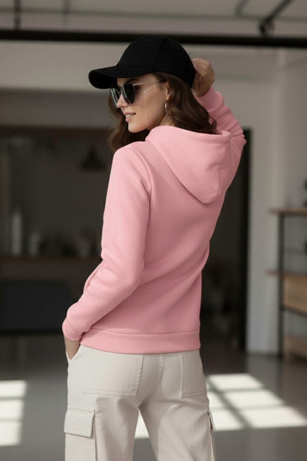 Pink Plain Spun Regular Fit Hoodie