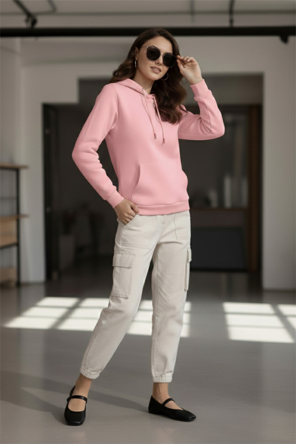 Pink Plain Spun Regular Fit Hoodie