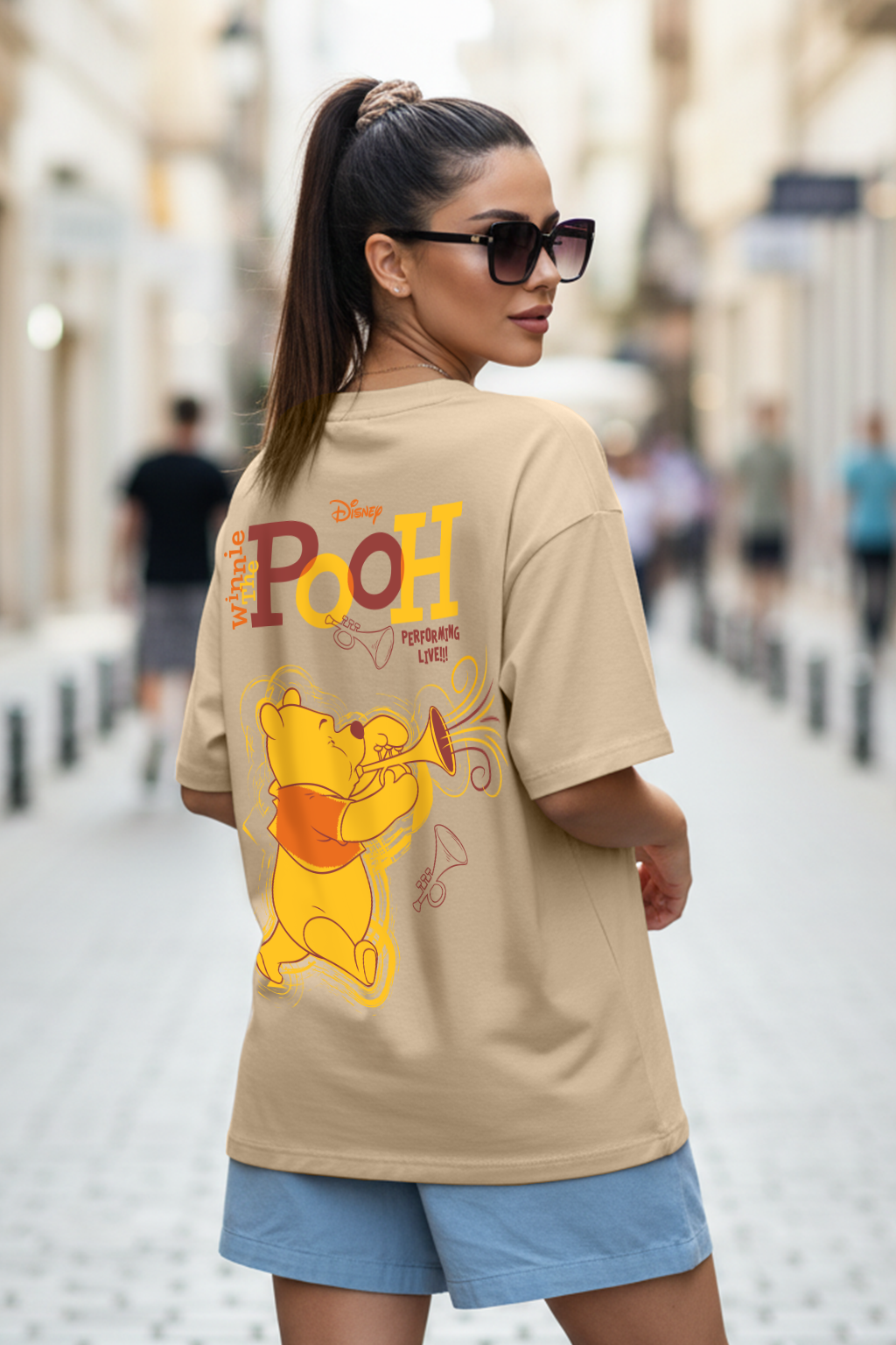 Winnie The Pooh Swan White Oversized Graphic T-Shirt