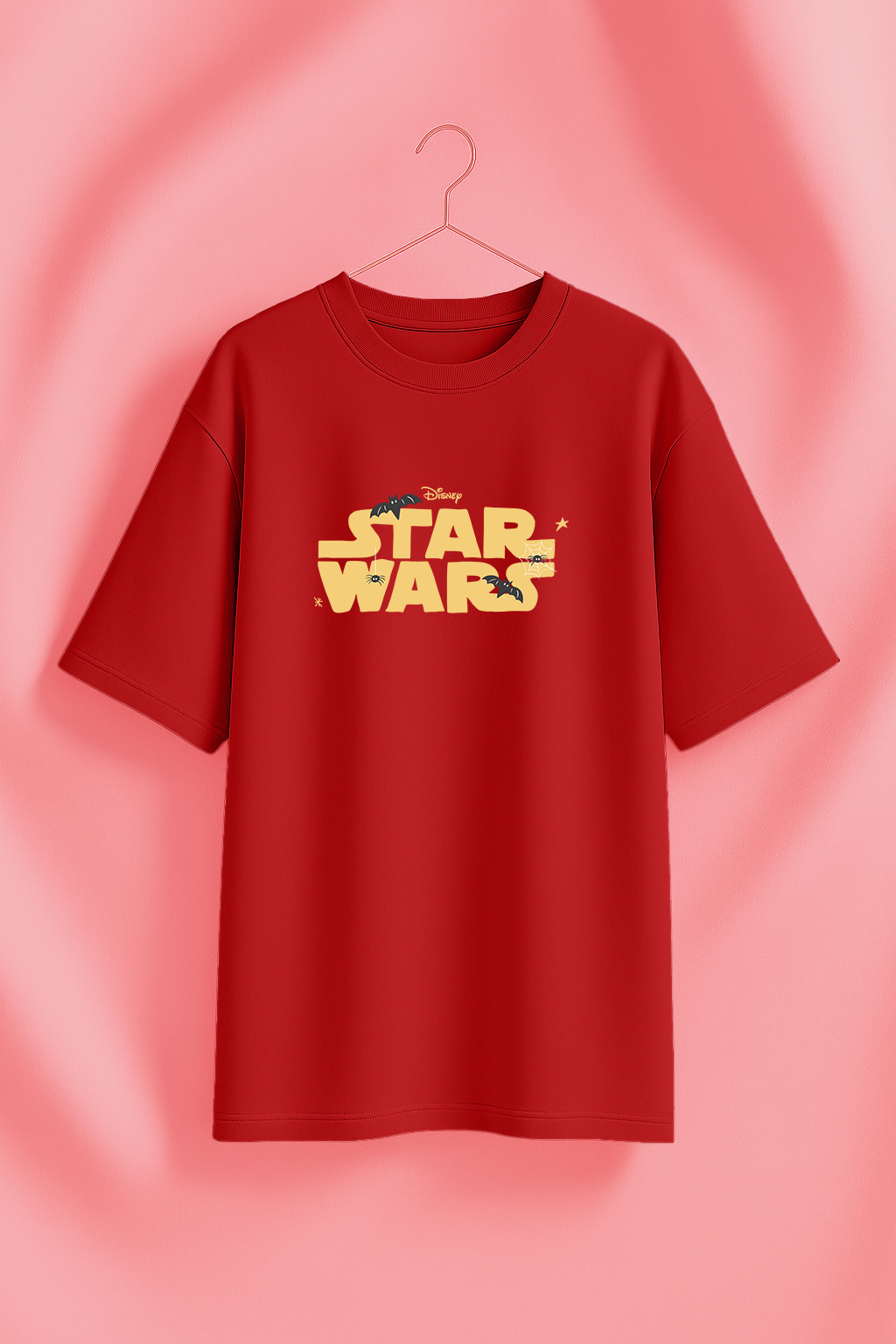 Star War Red Oversized Front Typo Graphic Printed T-Shirt