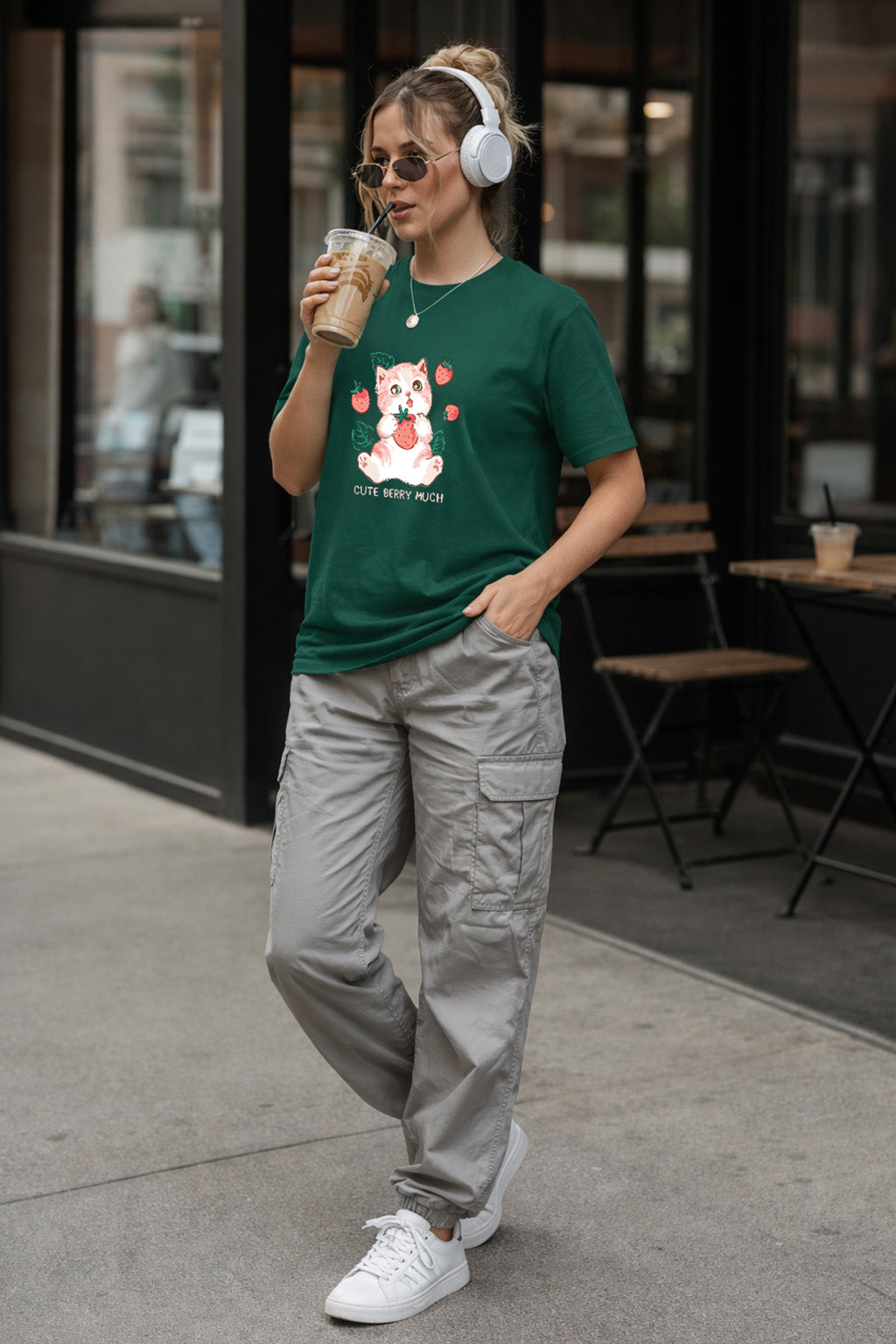 Cute Berry Much Green Printed Regular Fit T-Shirt