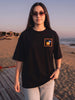 Sun Sand Surf Black Oversized Fit Graphic T-Shirt