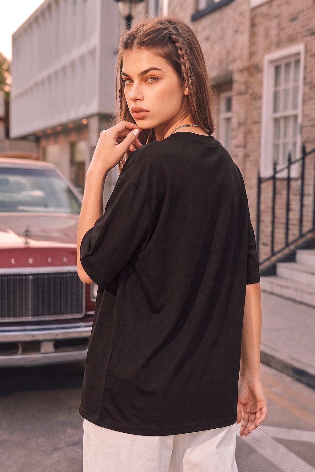 Seaside Patisserie Typographic Printed Oversized Fit Black T-Shirt