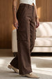 Brown Plain 5 Pocket Straight Fit Woven Cargo