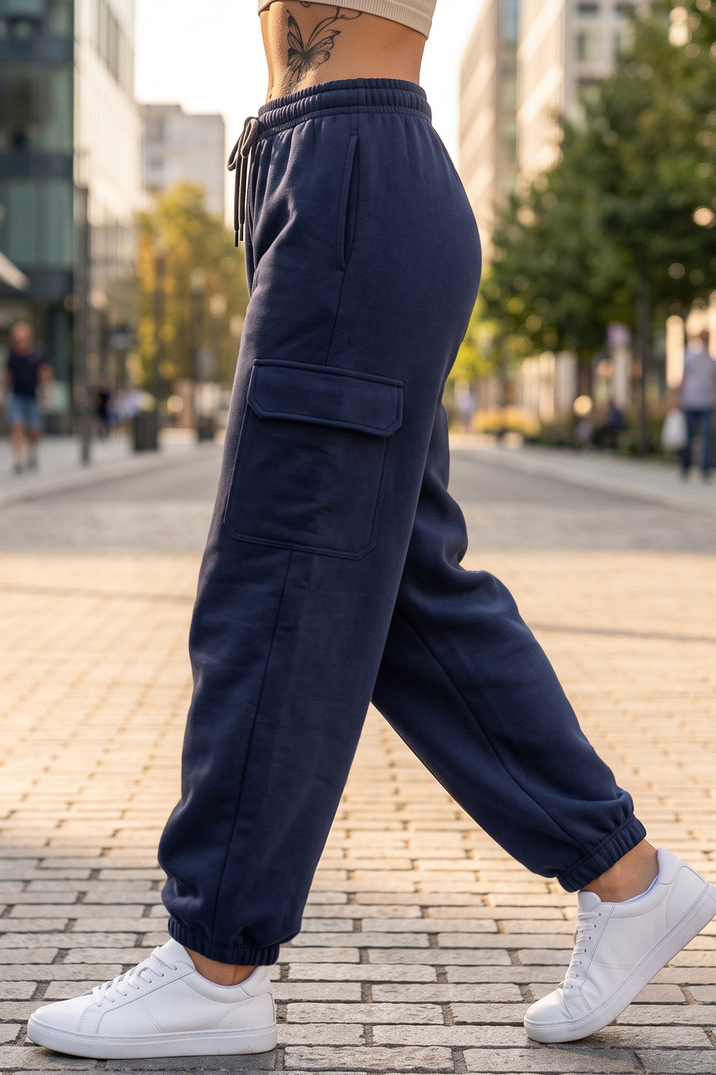 Navy Blue Plain Baggy Fit Cargo Jogger