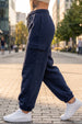 Navy Blue Plain Baggy Fit Cargo Jogger