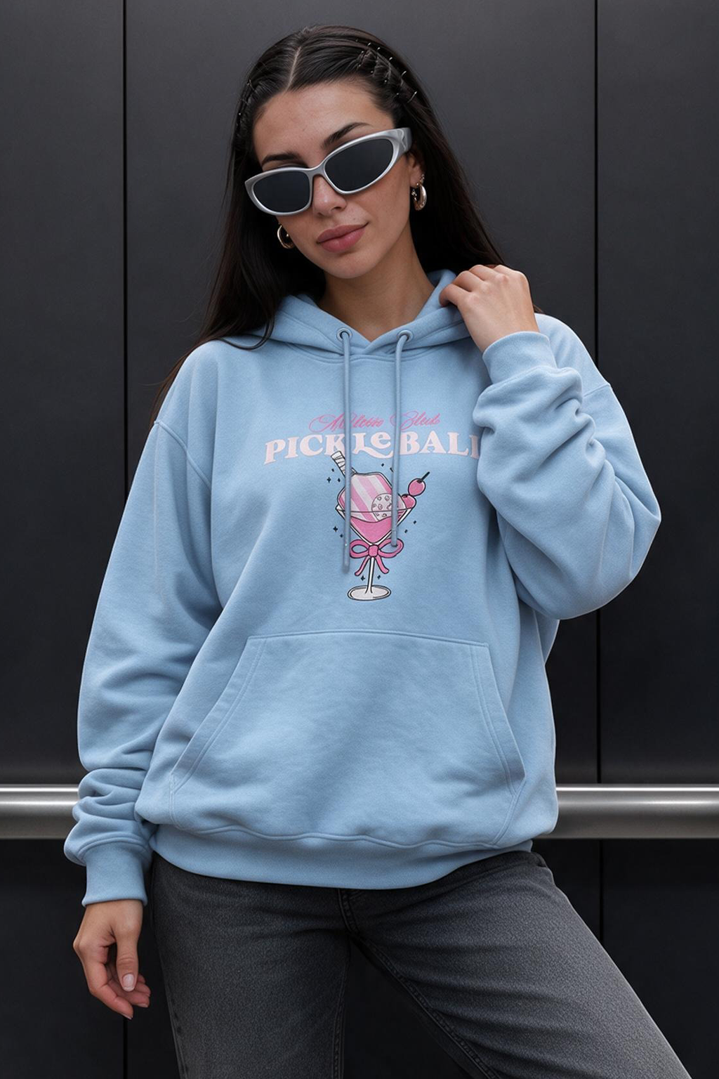 Pickerball Blue Oversized Printed Hoodie