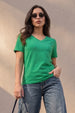 Anthra Green Plain V-Neck Regular Fit T-Shirt