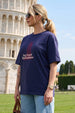 Travel Destinations Royal Blue Oversized Fit Printed T-Shirt
