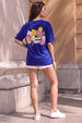Be Happy Royal Blue Oversized Fit Graphic T-Shirt