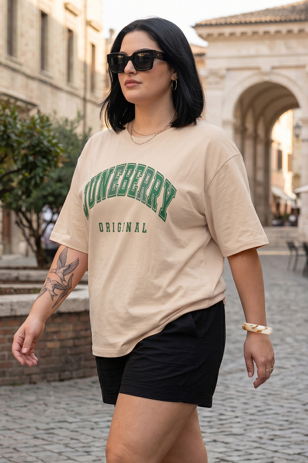 Juneberry Original Swanwhite Plus Size Printed T-shirt