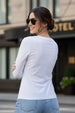 White V-Neck Plain Full Sleeve Regular Fit T-Shirt