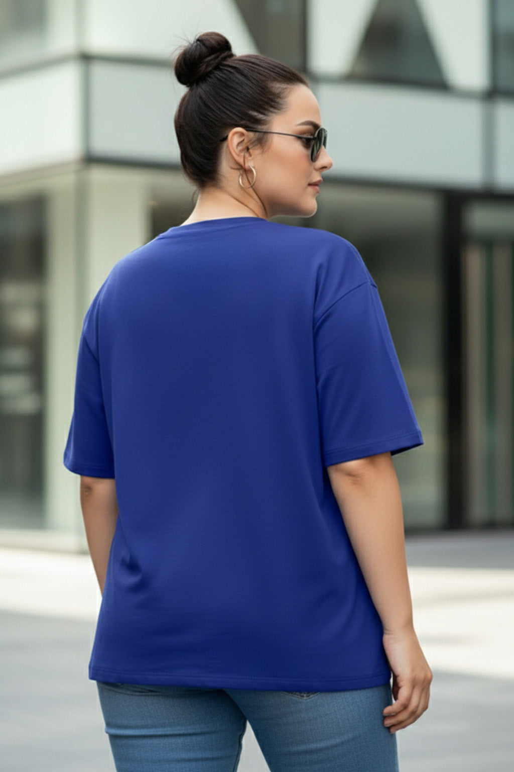 Royal Blue Plain Plus Size T-shirt