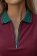 Stripe Collar Maroon Regular Fit Premium Pique Lycra Zipper Polo T-Shirt