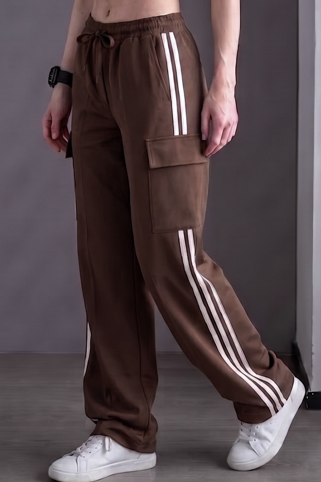 Brown Everyday Street line 4 Pocket Knitted Cargo Track Pant