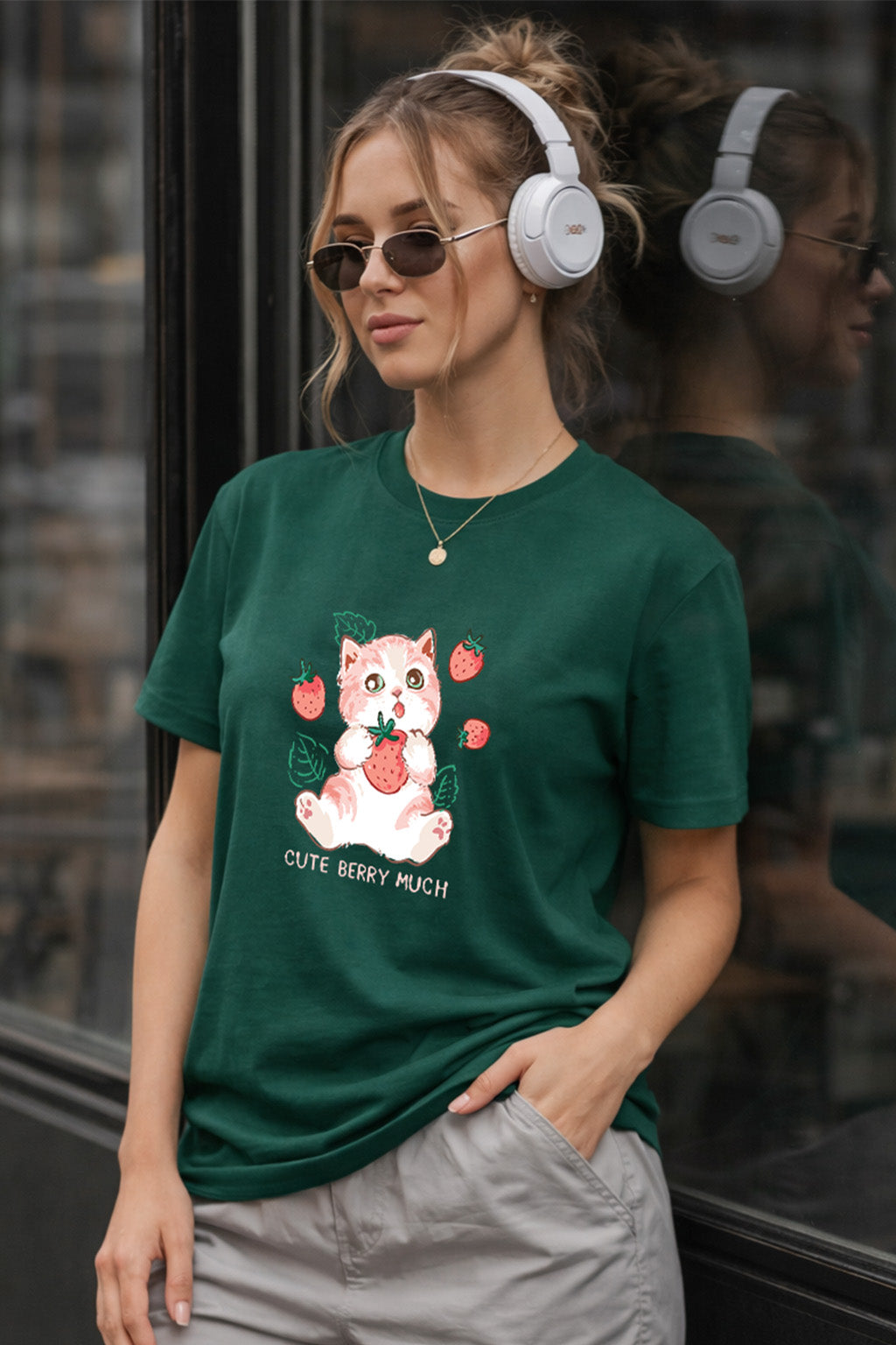 Cute Berry Much Green Printed Regular Fit T-Shirt