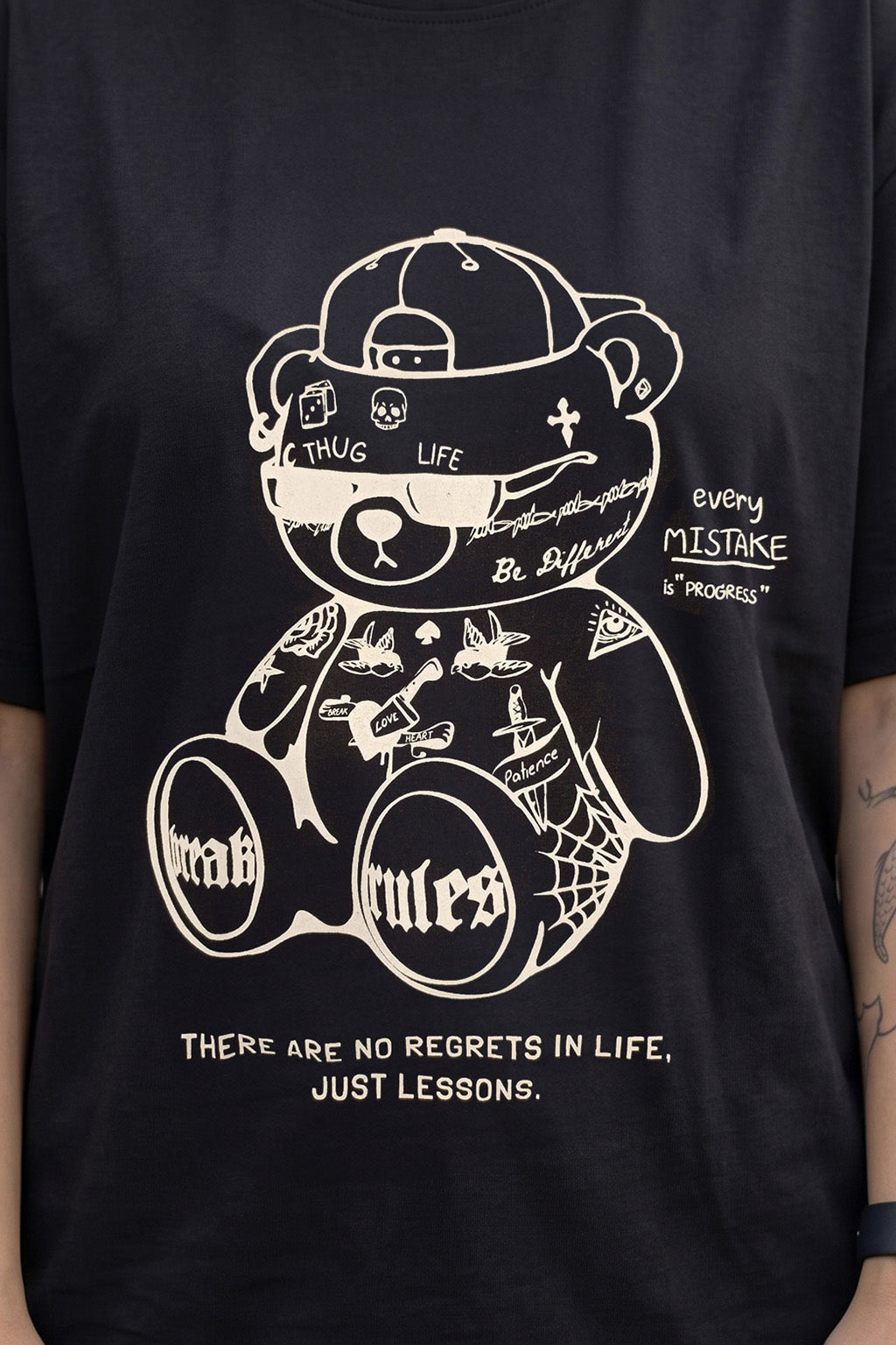Break Rules Black Graphic Printed Oversized T-Shirt