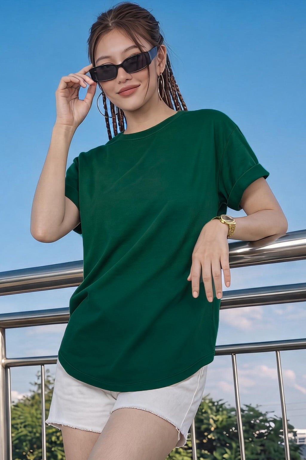 Green Plain Boyfriend Fit T-Shirt