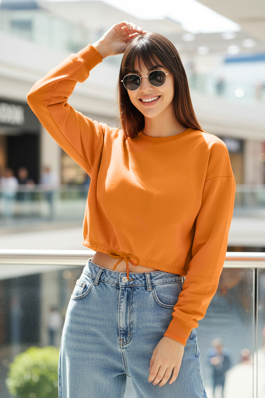 Plain Orange Oversized Cropped Sweatshirt