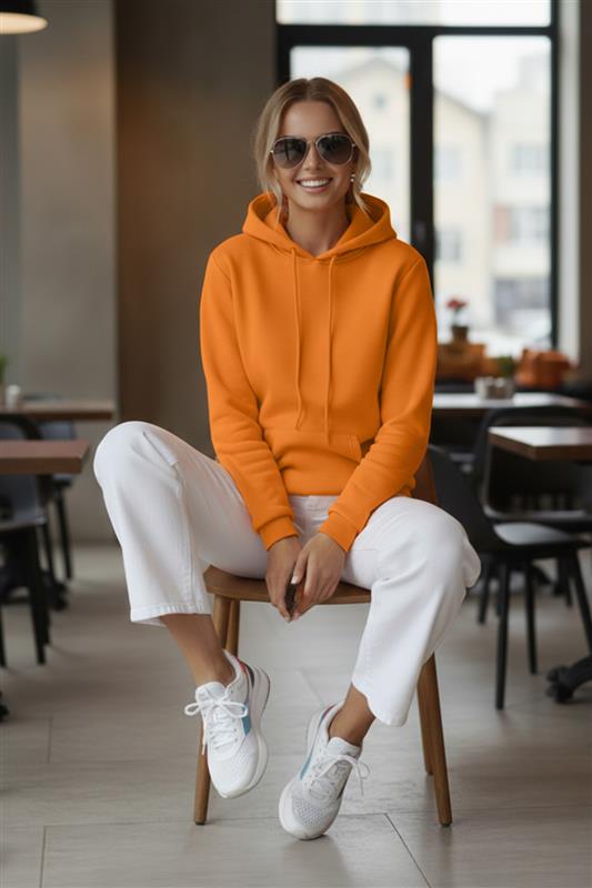 Plain Regular Fit Orange Hoodie