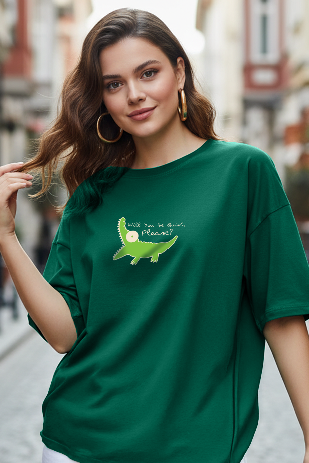 Quick Please Green Oversized Graphic T-Shirt