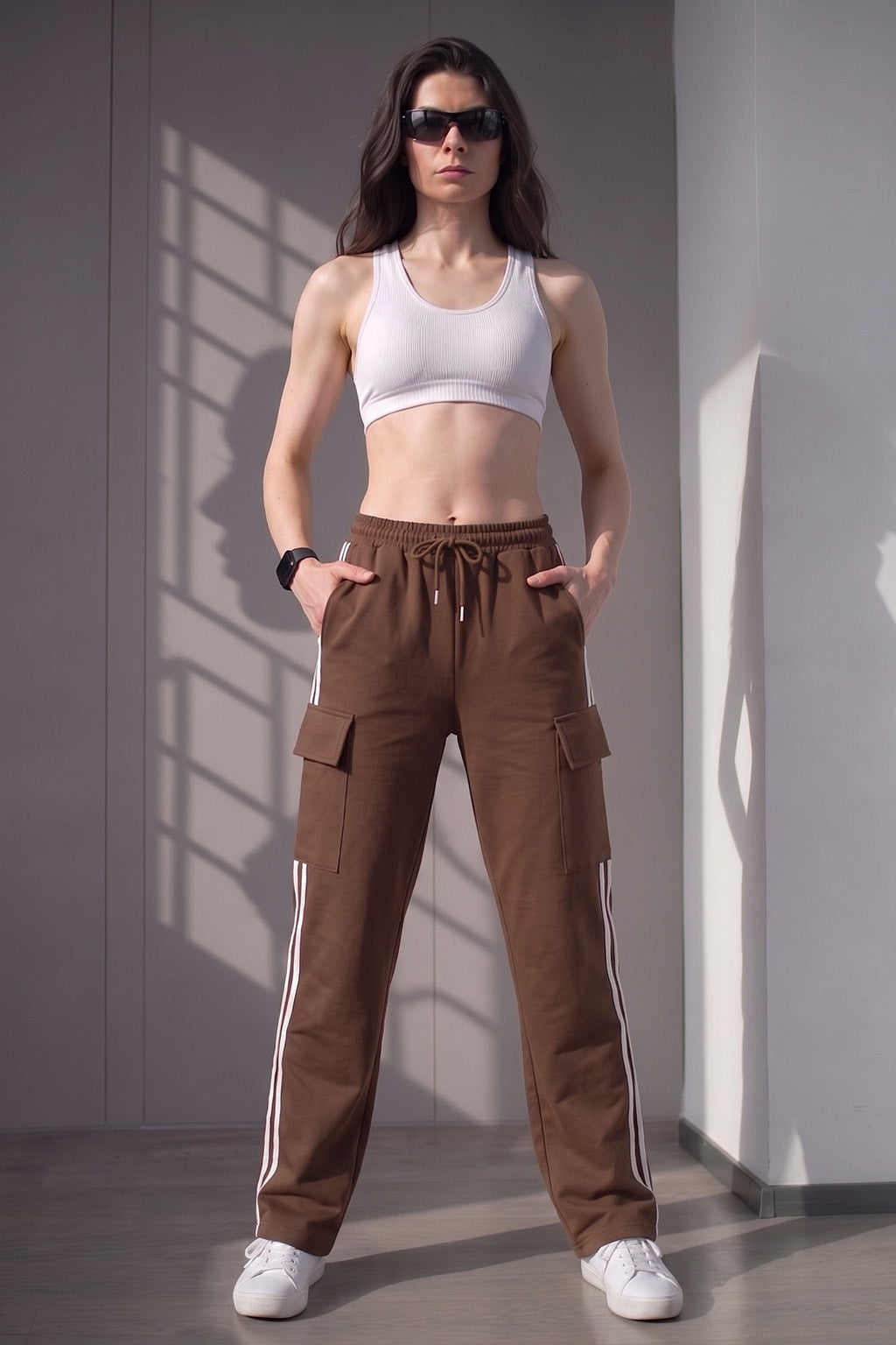 Brown Everyday Street line 4 Pocket Knitted Cargo Track Pant