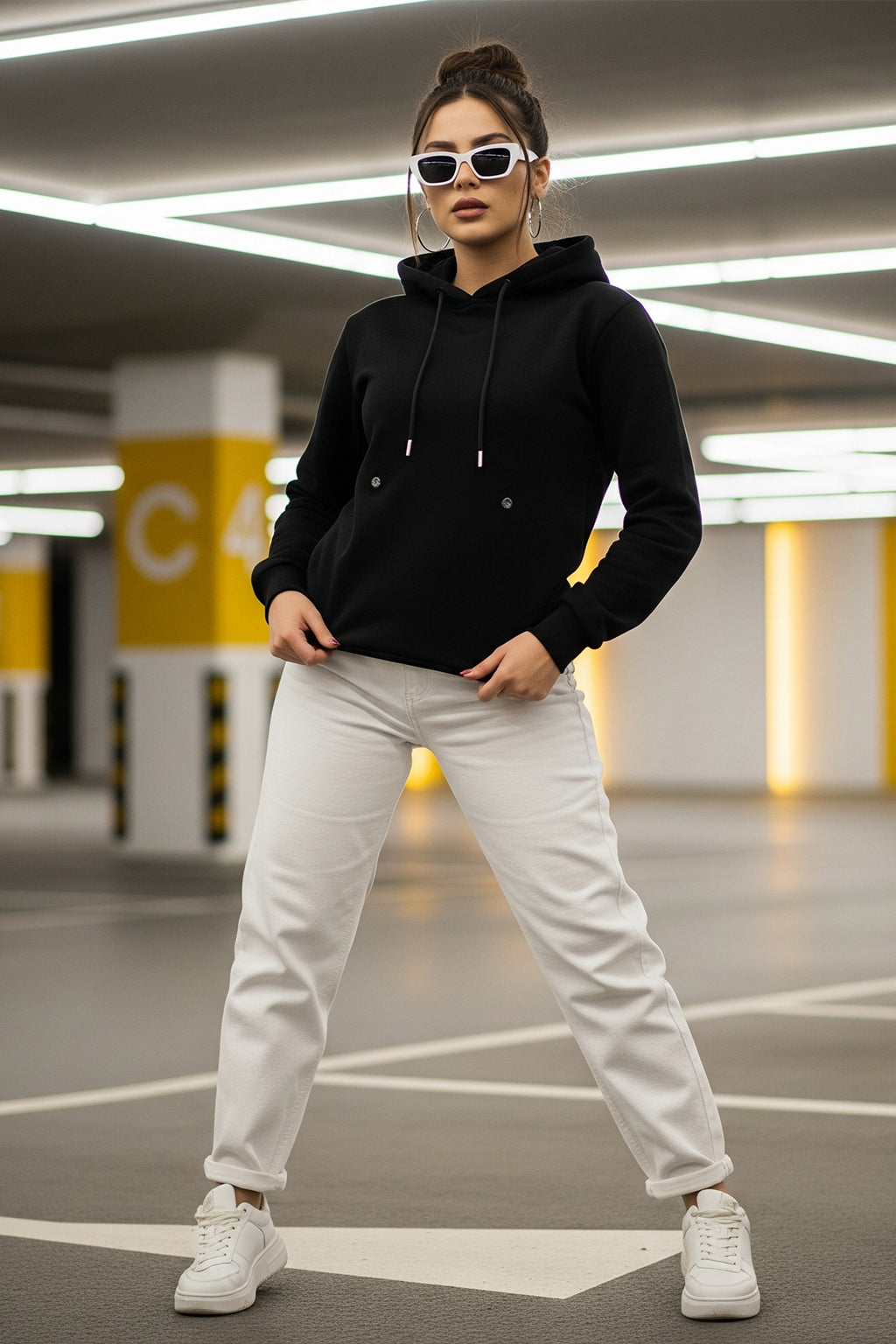 Plain Black Regular Fit Hoodie