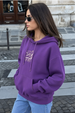 Take It Easy Typographic Printed Purple Oversized Hoodie