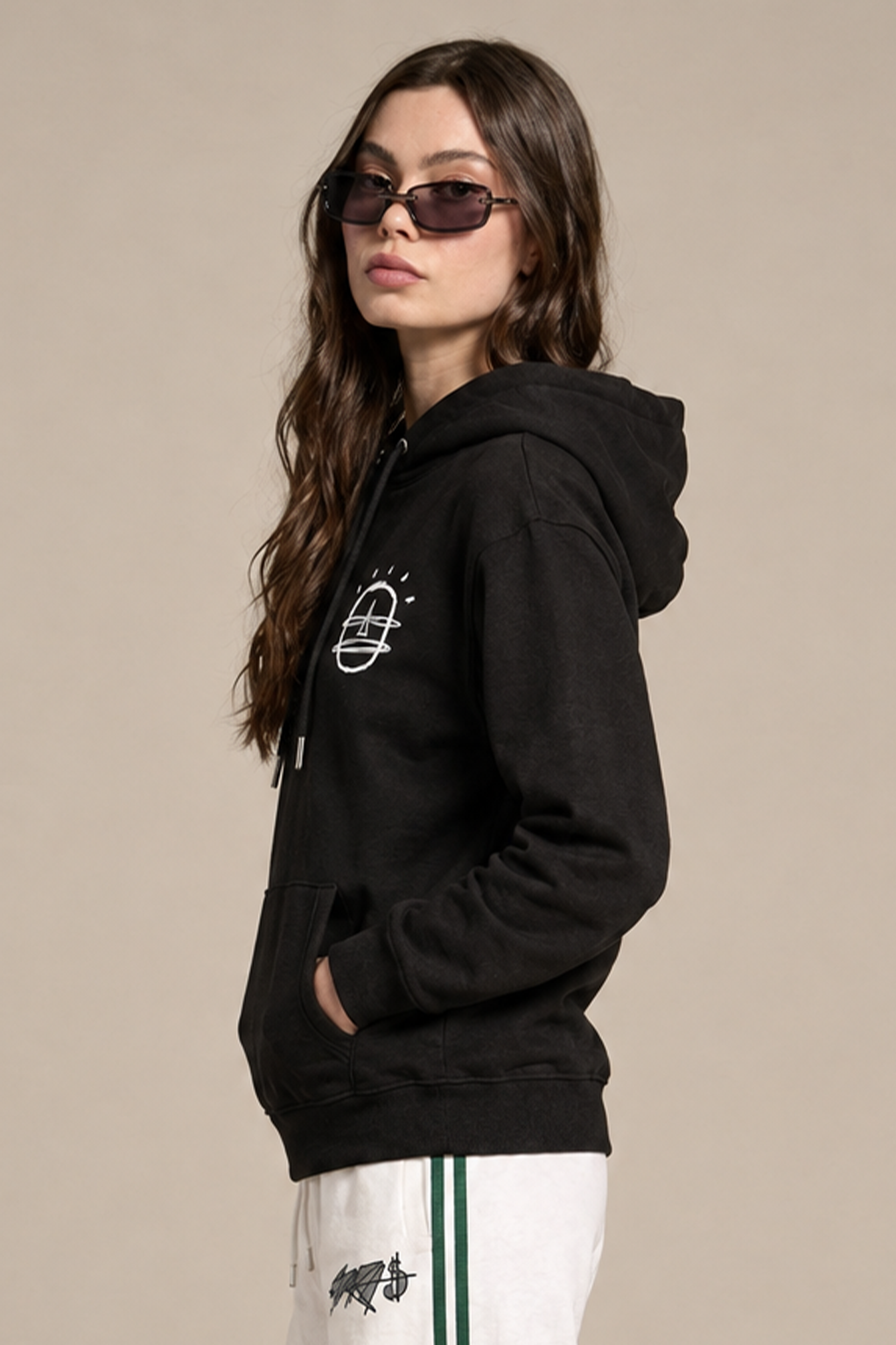 Happy Guy Black Regular Fit Back Printed Hoodie