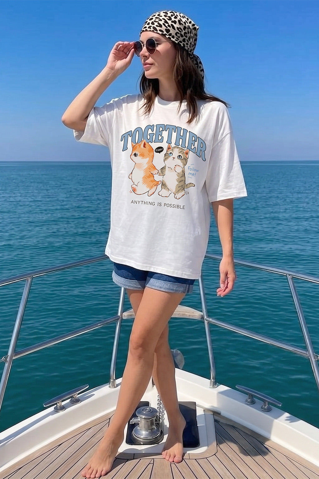 Together White Oversized Graphic Printed T-Shirt