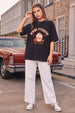 Seaside Patisserie Typographic Printed Oversized Fit Black T-Shirt